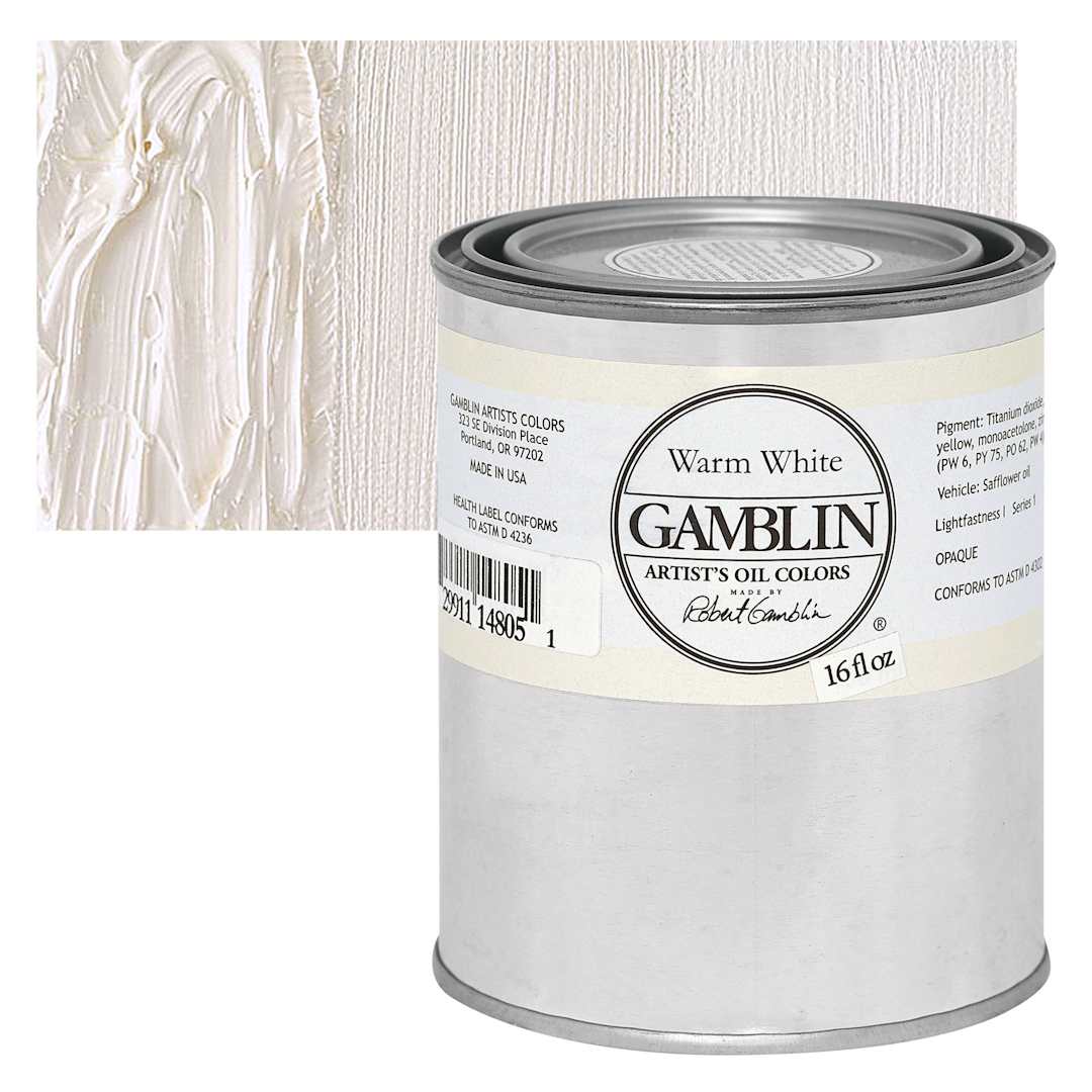 Open in modal - Gamblin Artists' Oil Color - Warm White, 16 oz can and swatch
