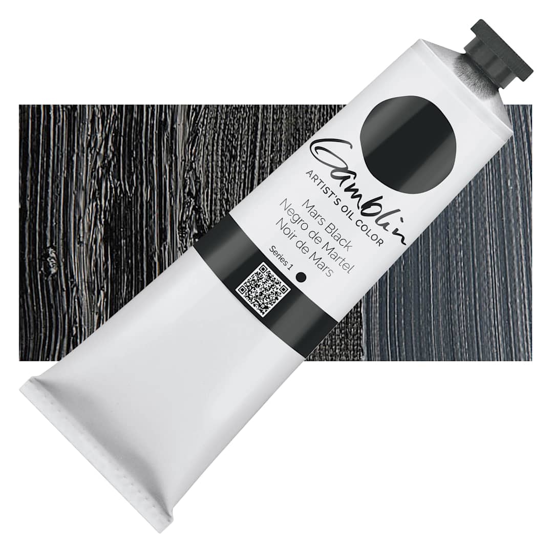 Open in modal - Gamblin Artist's Oil Color - Mars Black, 150 ml tube and swatch