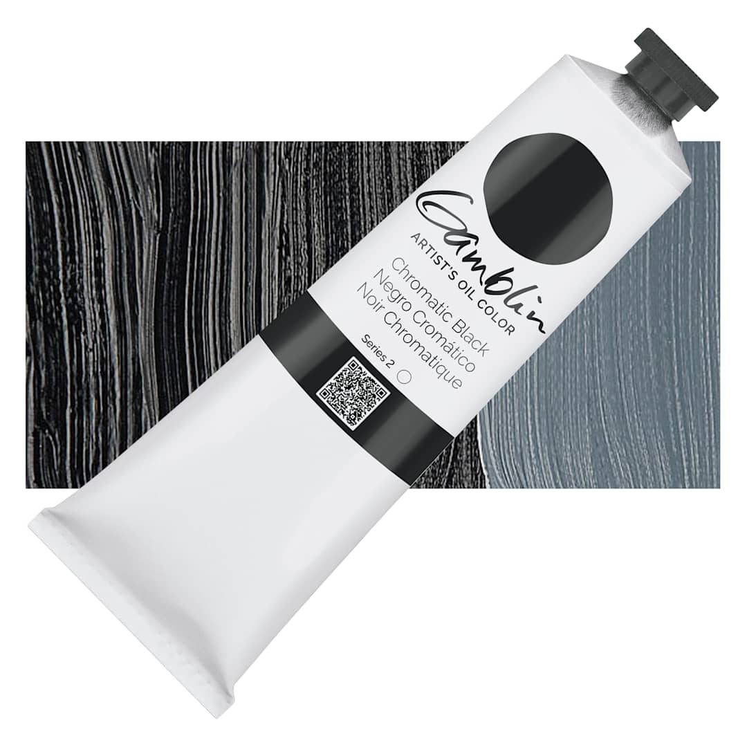 Open in modal - Gamblin Artist's Oil Color - Chromatic Black, 150 ml tube and swatch