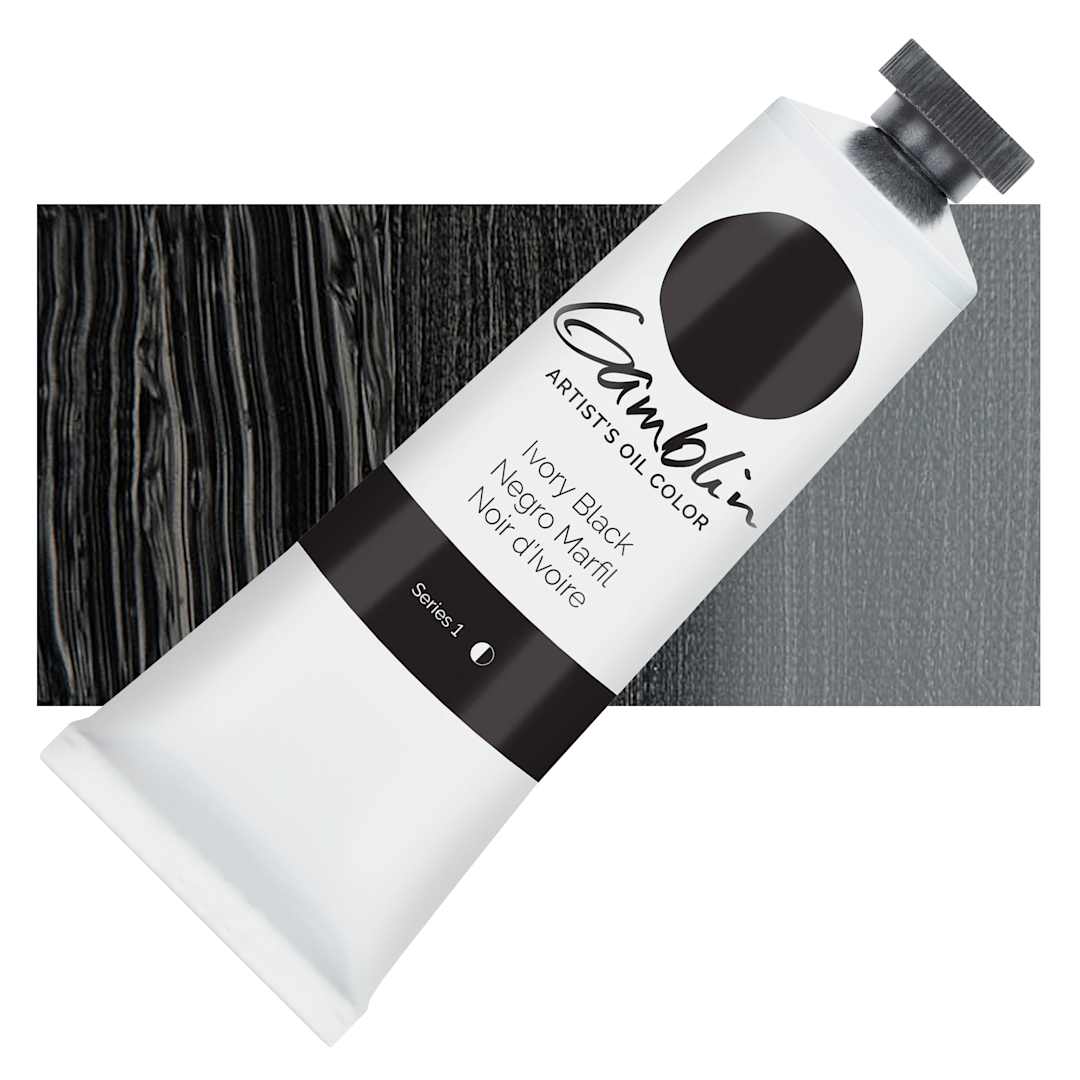 Open in modal - Gamblin Artist's Oil Color - Ivory Black, 37 ml tube and swatch