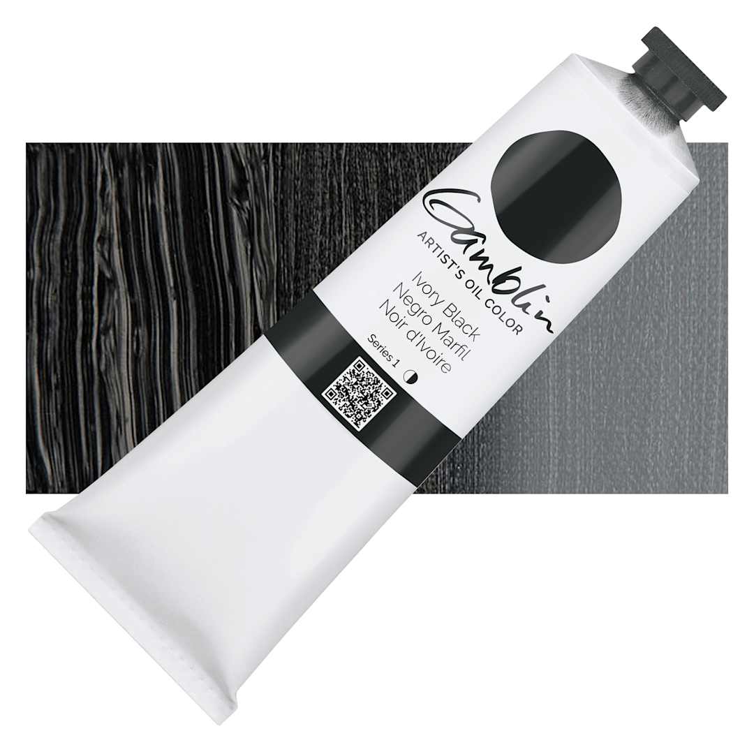 Open in modal - Gamblin Artist's Oil Color - Ivory Black, 150 ml tube and swatch