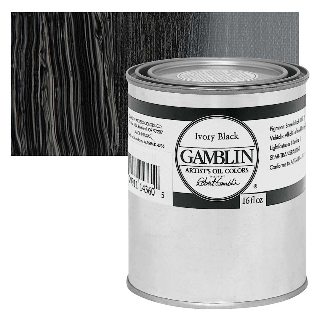 Open in modal - Gamblin Artist's Oil Color - Ivory Black, 16 oz Can and swatch
