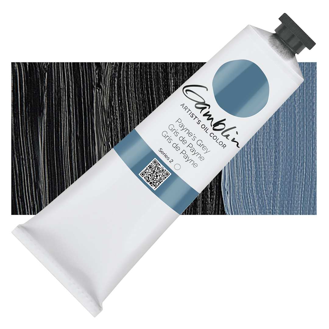 Open in modal - Gamblin Artist's Oil Color - Payne's Grey, 150 ml tube and swatch