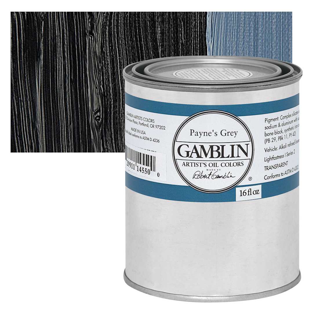 Open in modal - Gamblin Artist's Oil Color - Paynes Grey, 16 oz Can and swatch