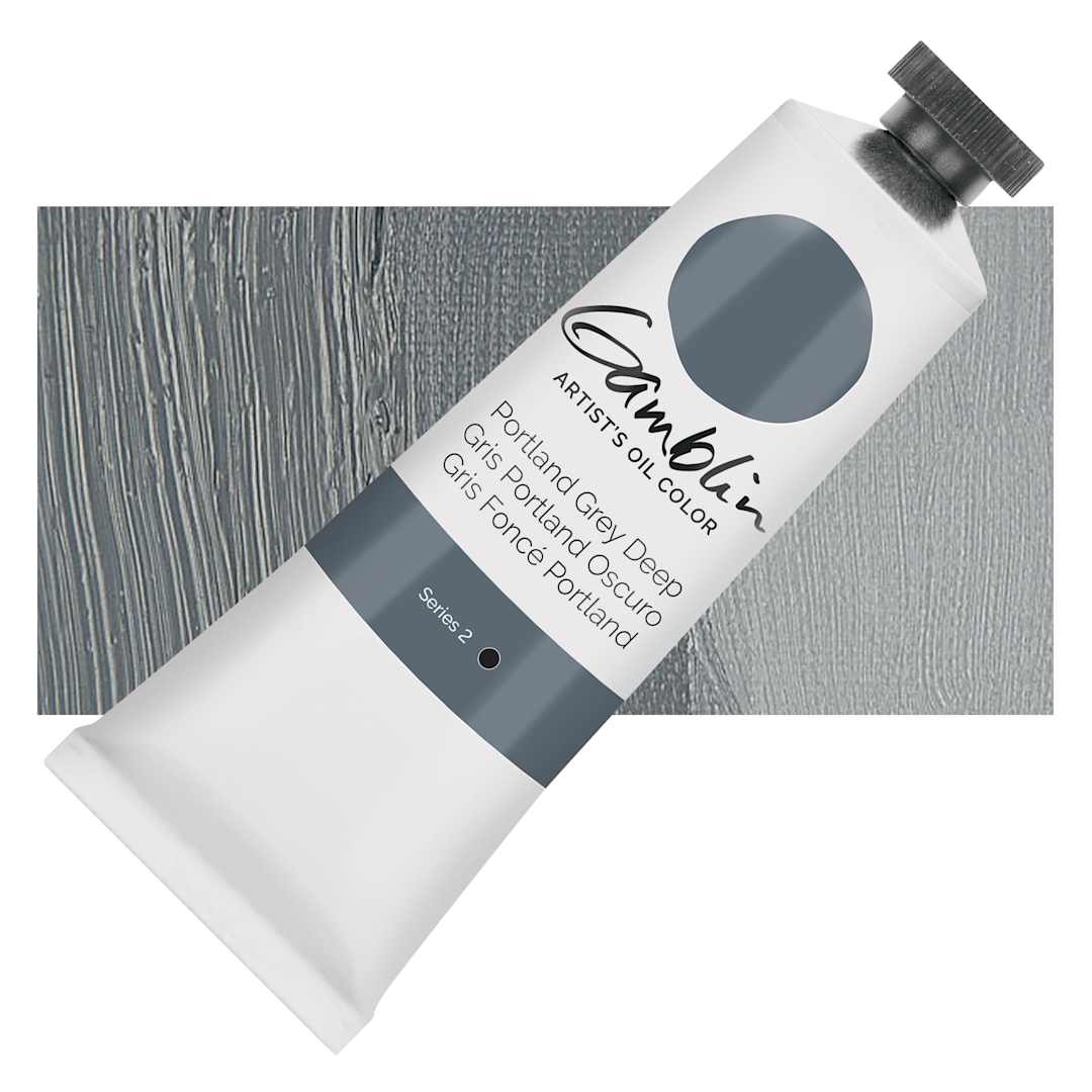 Open in modal - Gamblin Artist's Oil Color - Portland Gray Deep, 37 ml tube and swatch
