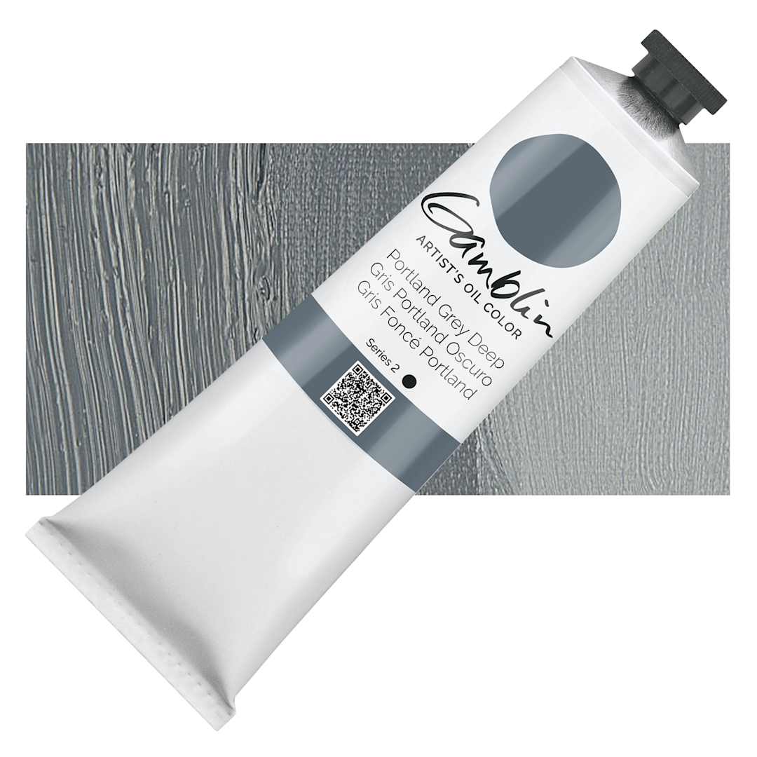 Open in modal - Gamblin Artist's Oil Color - Portland Gray Deep, 150 ml tube and swatch