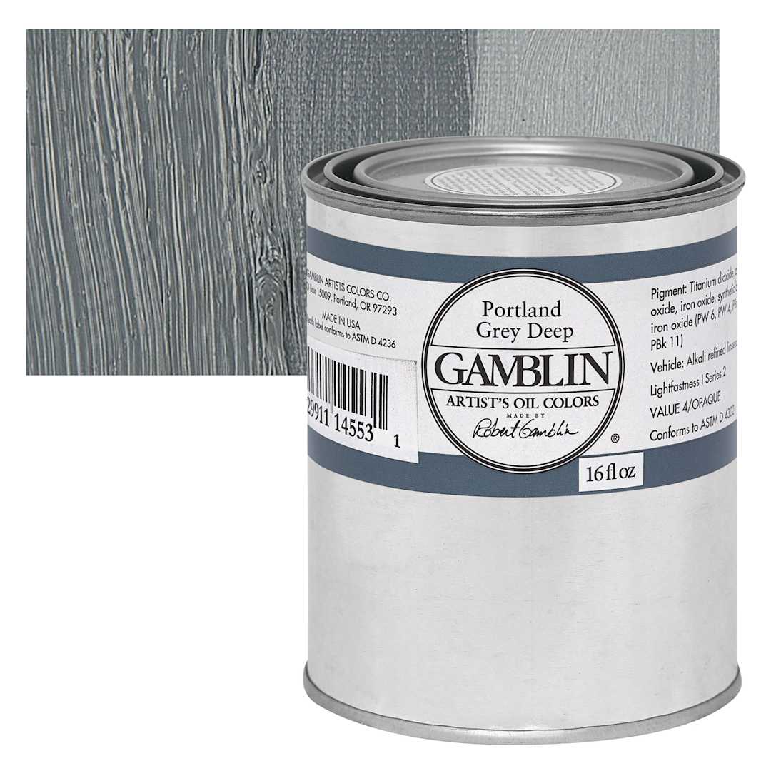 Open in modal - Gamblin Artist's Oil Color - Portland Gray Deep, 16 oz Can and swatch