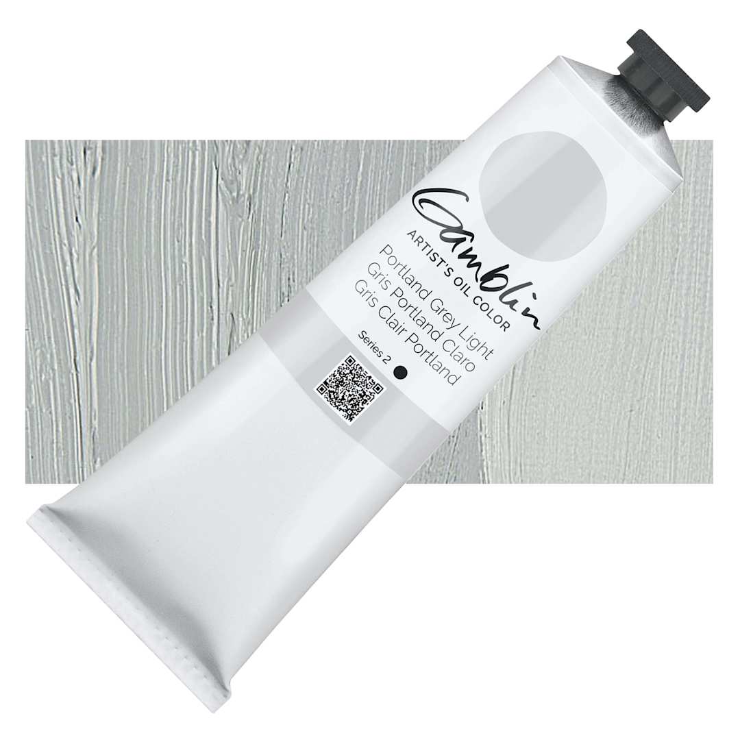 Open in modal - Gamblin Artist's Oil Color - Portland Gray Light, 150 ml tube and swatch