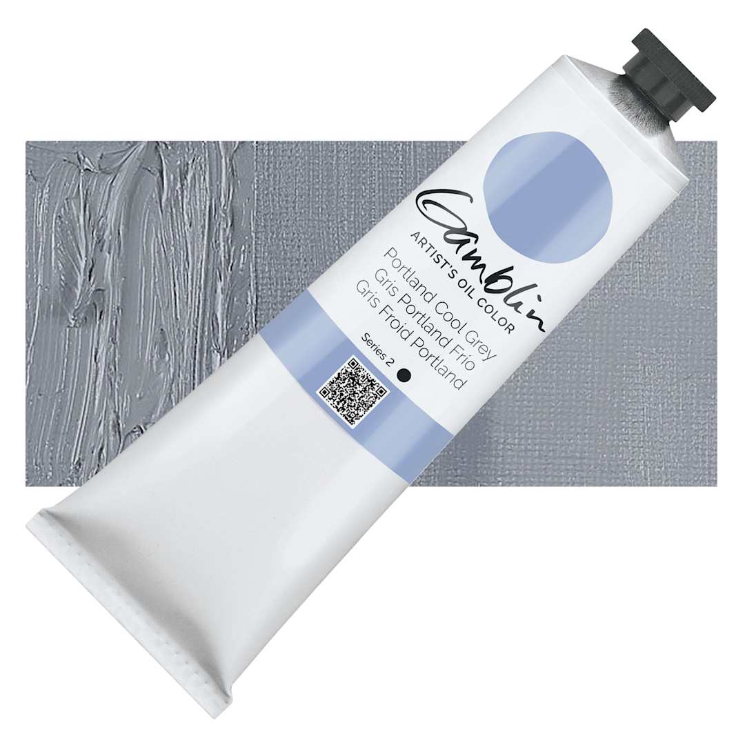 Open in modal - Gamblin Artists' Oil Color - Portland Cool Gray, 150 ml tube and swatch