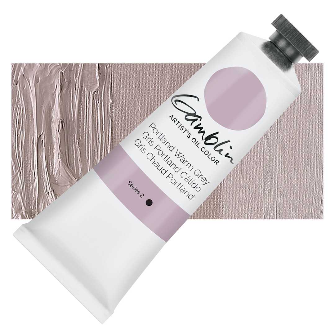 Open in modal - Gamblin Artists' Oil Color - Portland Warm Gray, 37 ml tube and swatch