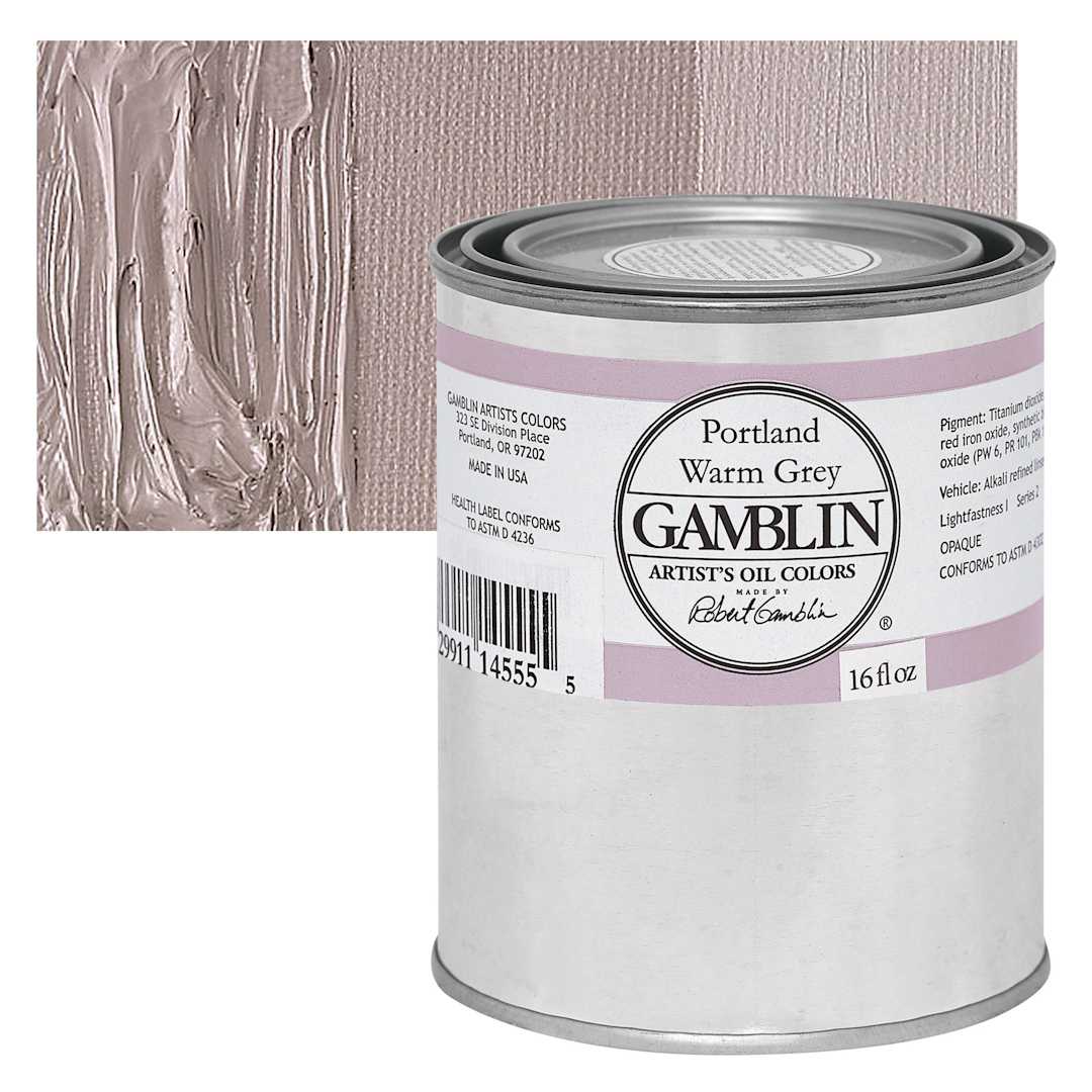 Open in modal - Gamblin Artists' Oil Color - Portland Warm Gray, 16 oz can and swatch