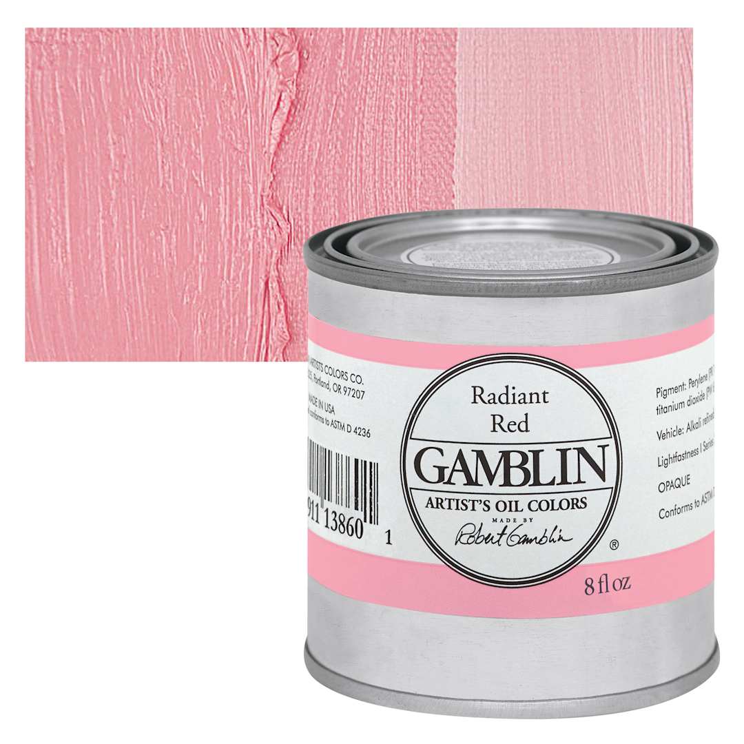 Open in modal - Gamblin Artist's Oil Color - Radiant Red, 8 oz Can and swatch
