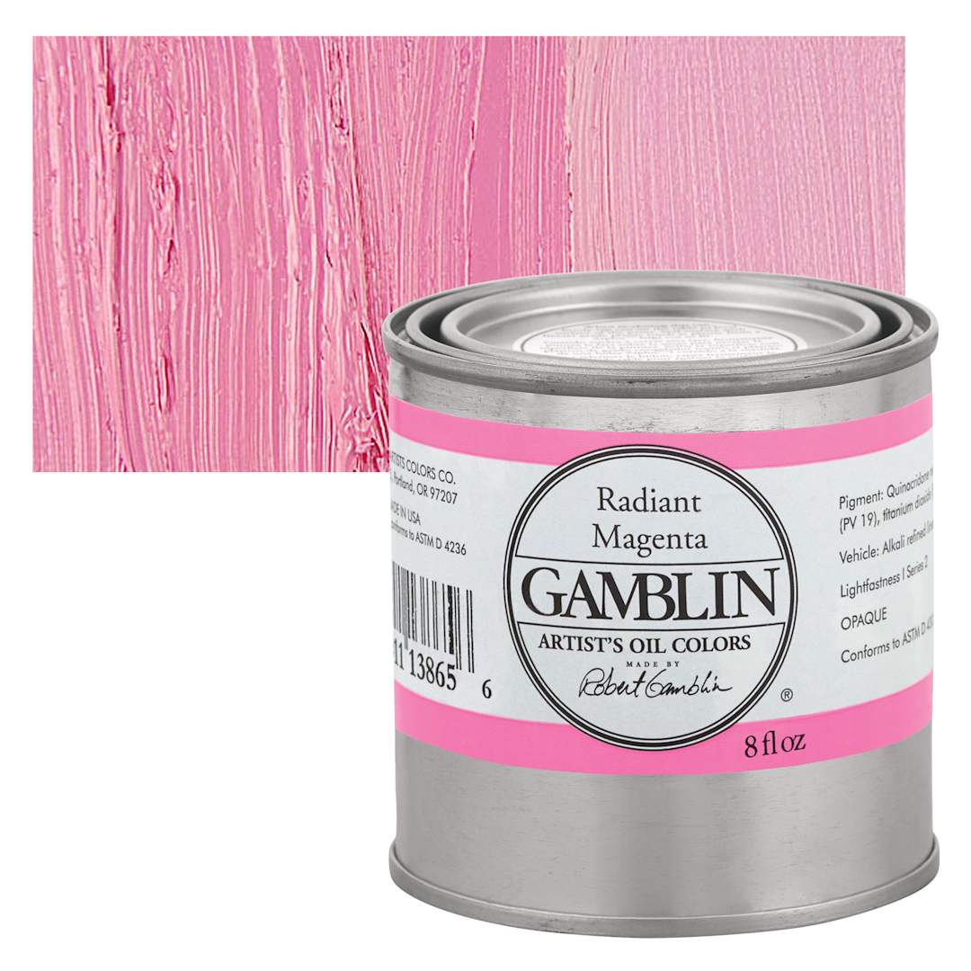 Open in modal - Gamblin Artist's Oil Color - Radiant Magenta, 8 oz Can and swatch