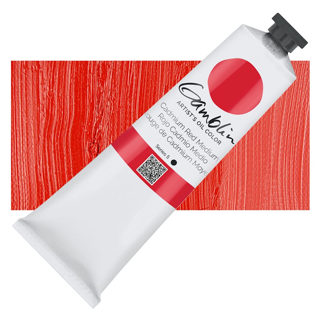 Open in modal - Gamblin Artist's Oil Color - Cadmium Red Medium, 150 ml tube and swatch