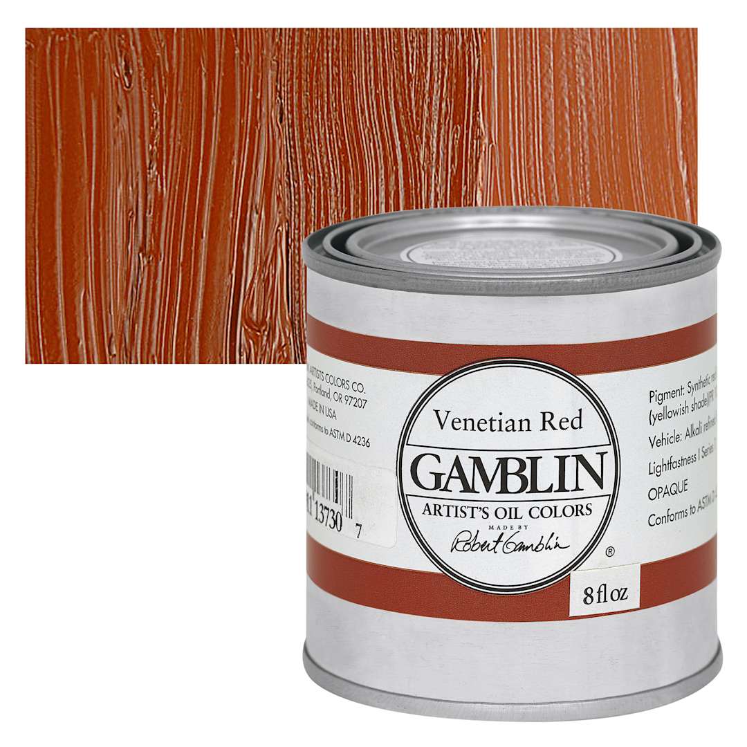 Open in modal - Gamblin Artist's Oil Color - Venetian Red, 8 oz Can and swatch