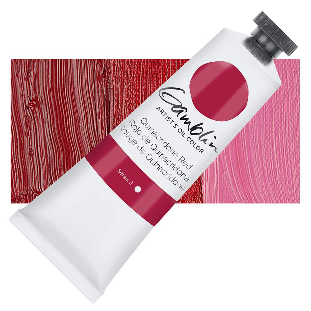 Open in modal - Gamblin Artist's Oil Color - Quinacridone Red, 37 ml tube and swatch