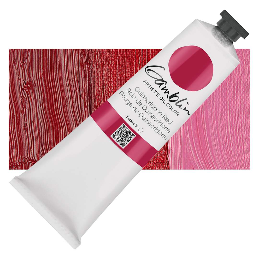 Open in modal - Gamblin Artist's Oil Color - Quinacridone Red, 150 ml tube and swatch