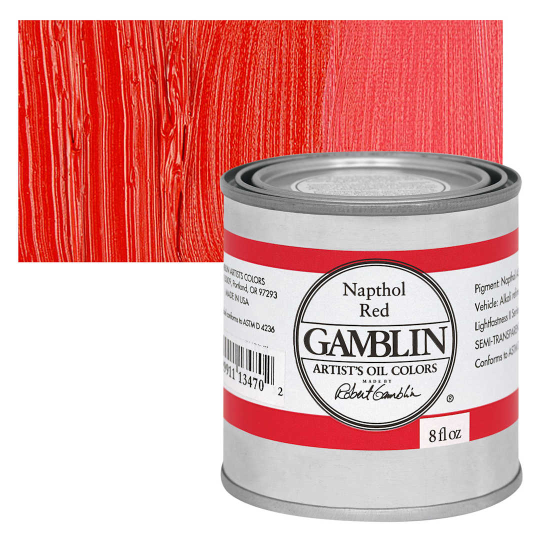 Open in modal - Gamblin Artist's Oil Color - Naphthol Red, 8 oz Can and swatch