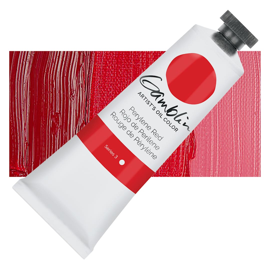 Open in modal - Gamblin Artist's Oil Color - Perylene Red, 37 ml tube and swatch