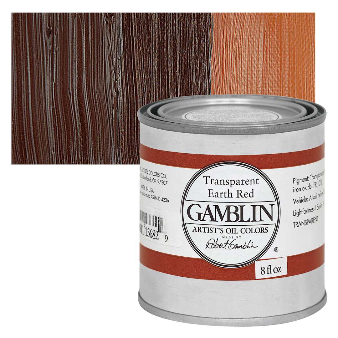 Open in modal - Gamblin Artist's Oil Color - Transparent Earth Red, 8 oz Can and swatch