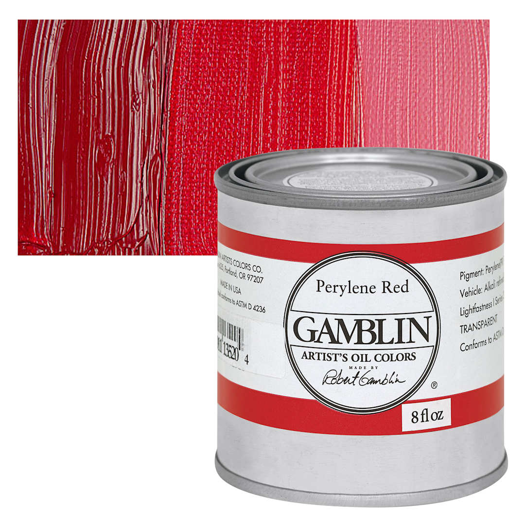 Open in modal - Gamblin Artist's Oil Color - Perylene Red, 8 oz Can and swatch