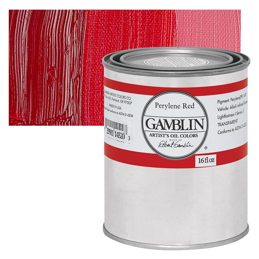 Open in modal - Gamblin Artist's Oil Color - Perylene Red, 16 oz Can and swatch