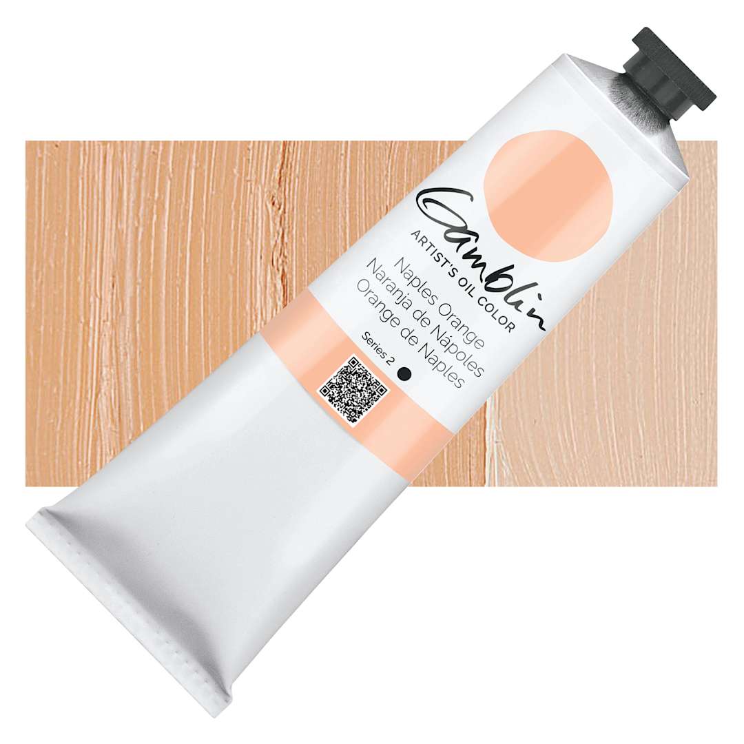 Open in modal - Gamblin Artist's Oil Color - Naples Orange, 150 ml tube and swatch