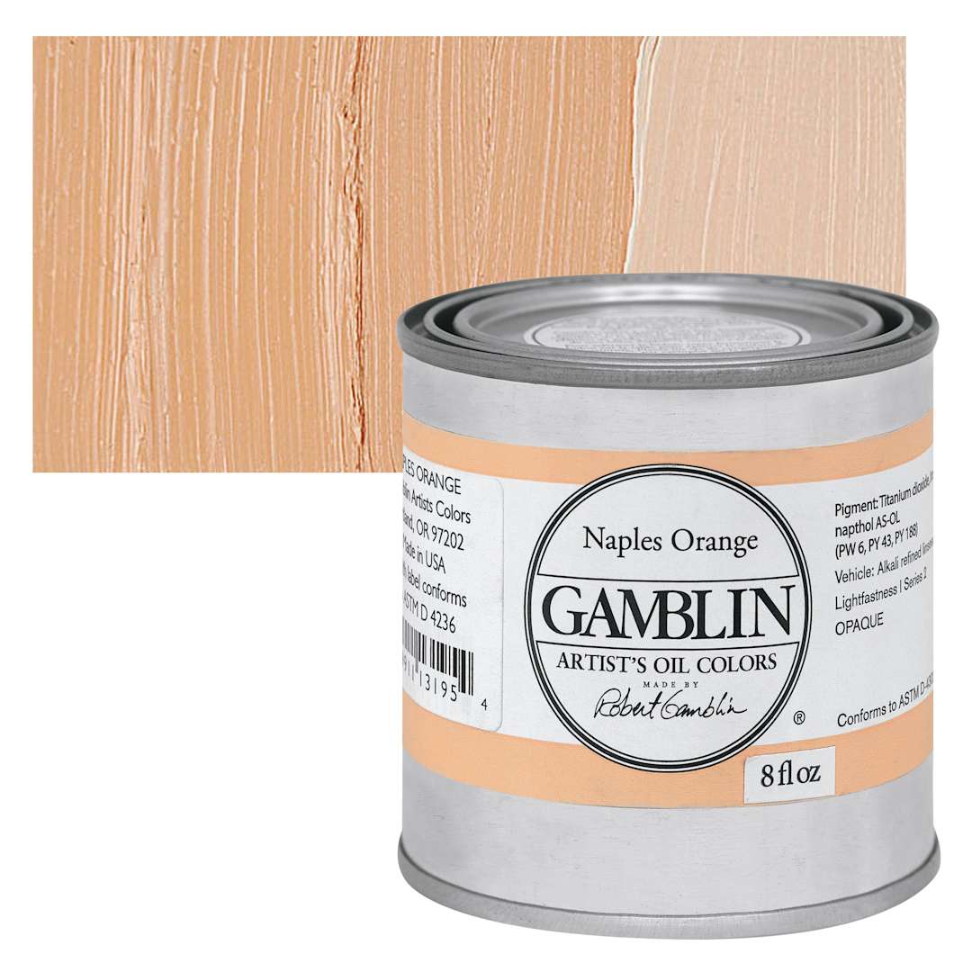 Open in modal - Gamblin Artist's Oil Color - Naples Orange, 8 oz Can and swatch