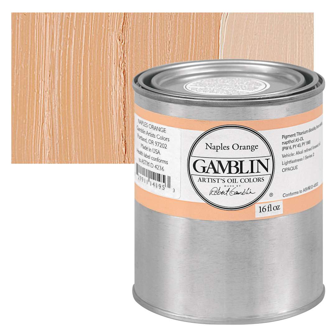 Open in modal - Gamblin Artist's Oil Color - Naples Orange, 16 oz Can and swatch