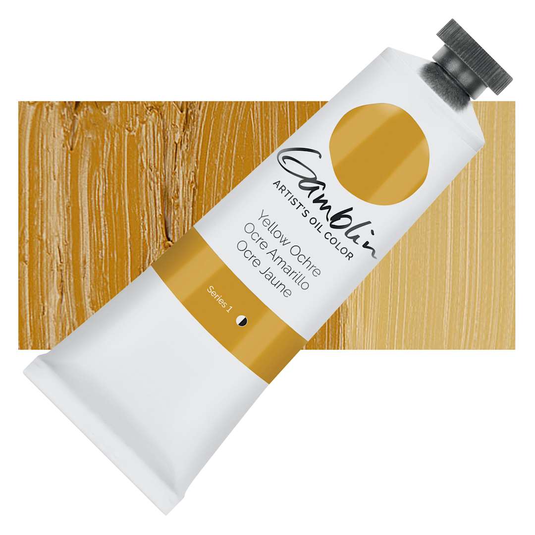Open in modal - Gamblin Artist's Oil Color - Yellow Ochre, 37 ml tube and swatch