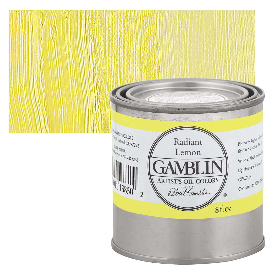 Open in modal - Gamblin Artist's Oil Color - Radiant Lemon, 8 oz Can and swatch