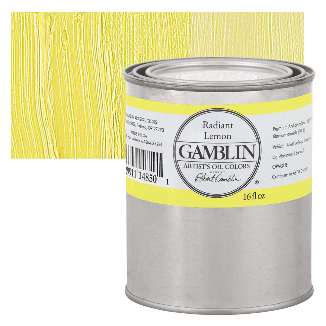 Open in modal - Gamblin Artist's Oil Color - Radiant Lemon, 16 oz Can and swatch
