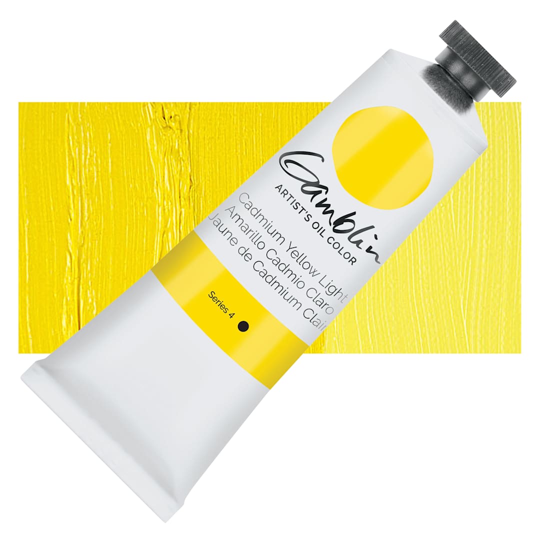 Open in modal - Gamblin Artist's Oil Color - Cadmium Yellow Light, 37 ml tube and swatch