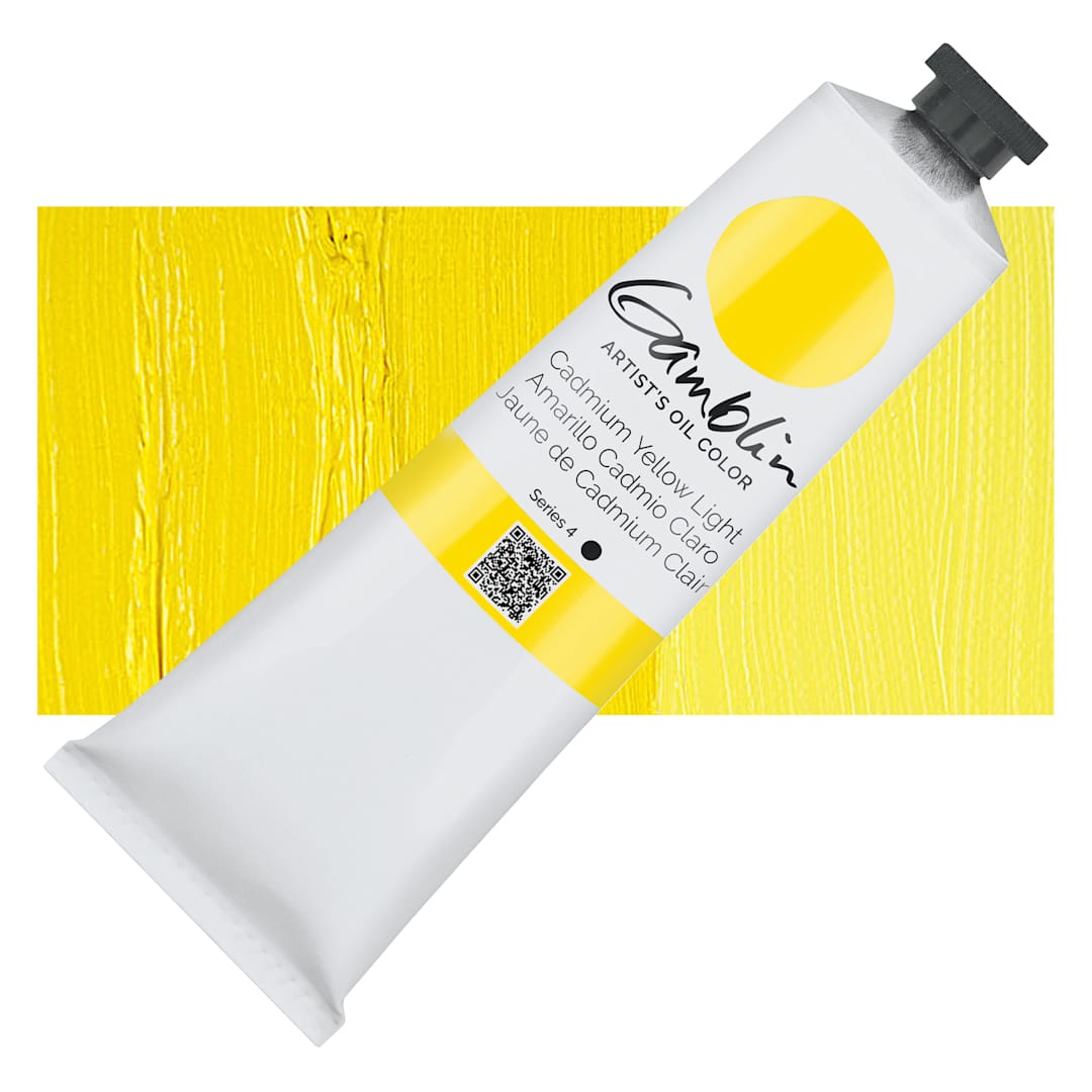 Open in modal - Gamblin Artist's Oil Color - Cadmium Yellow Light, 150 ml tube and swatch
