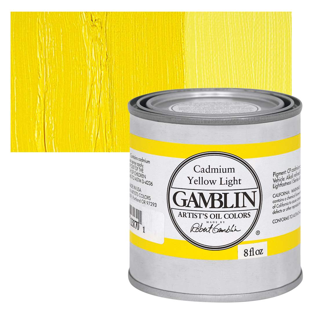 Open in modal - Gamblin Artist's Oil Color - Cadmium Yellow Light, 8 oz Can and swatch