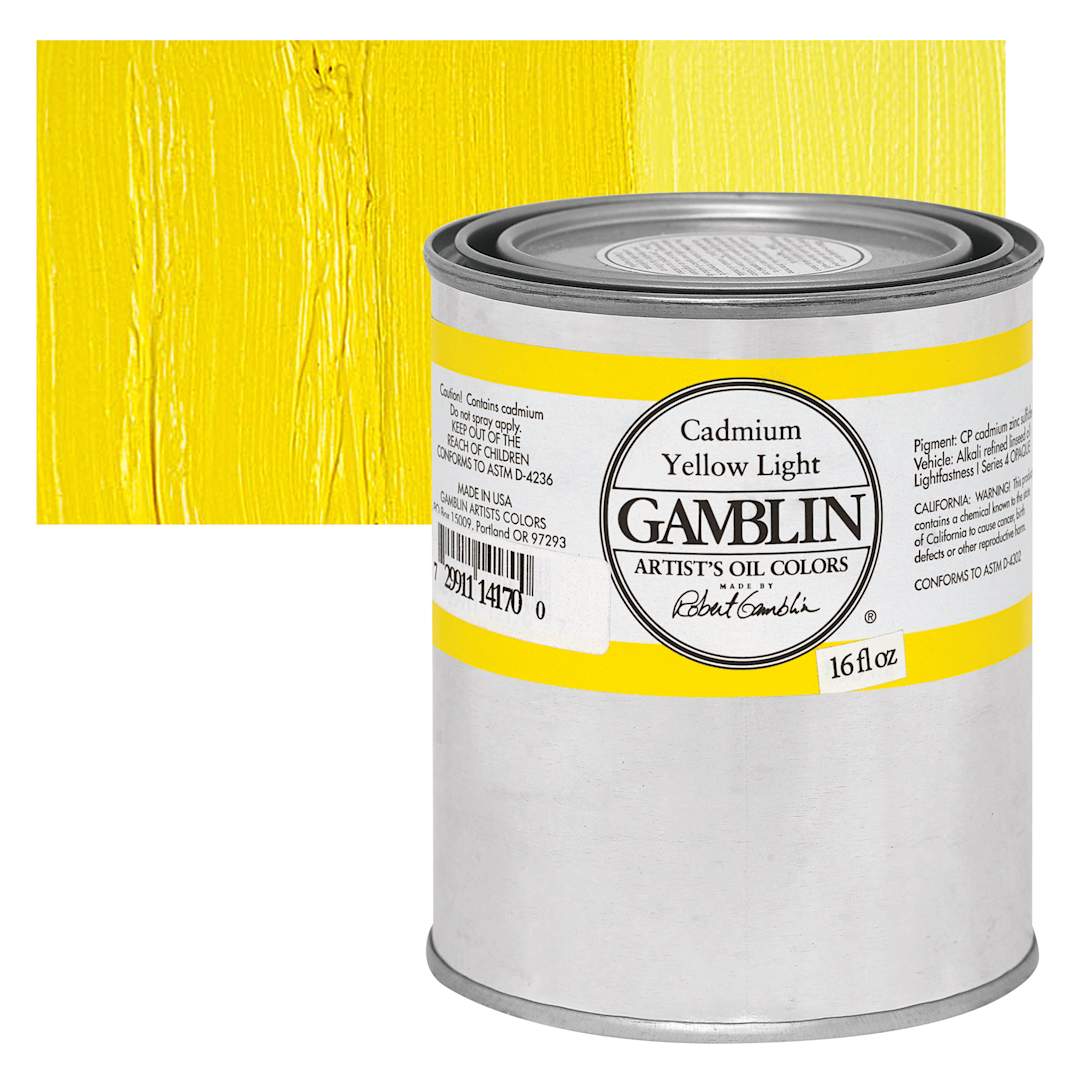 Open in modal - Gamblin Artist's Oil Color - Cadmium Yellow Light, 16 oz Can and swatch
