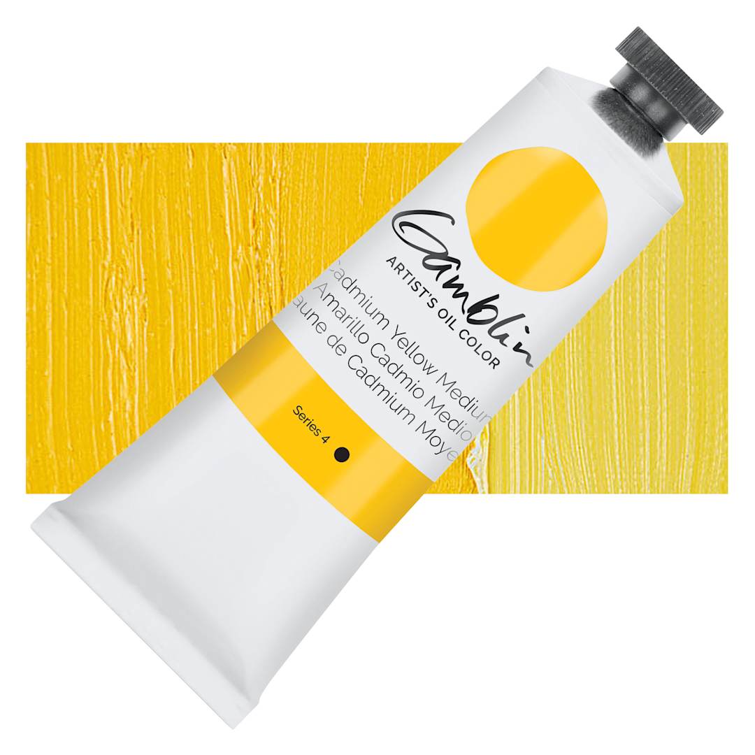 Open in modal - Gamblin Artist's Oil Color - Cadmium Yellow Medium, 37 ml tube and swatch