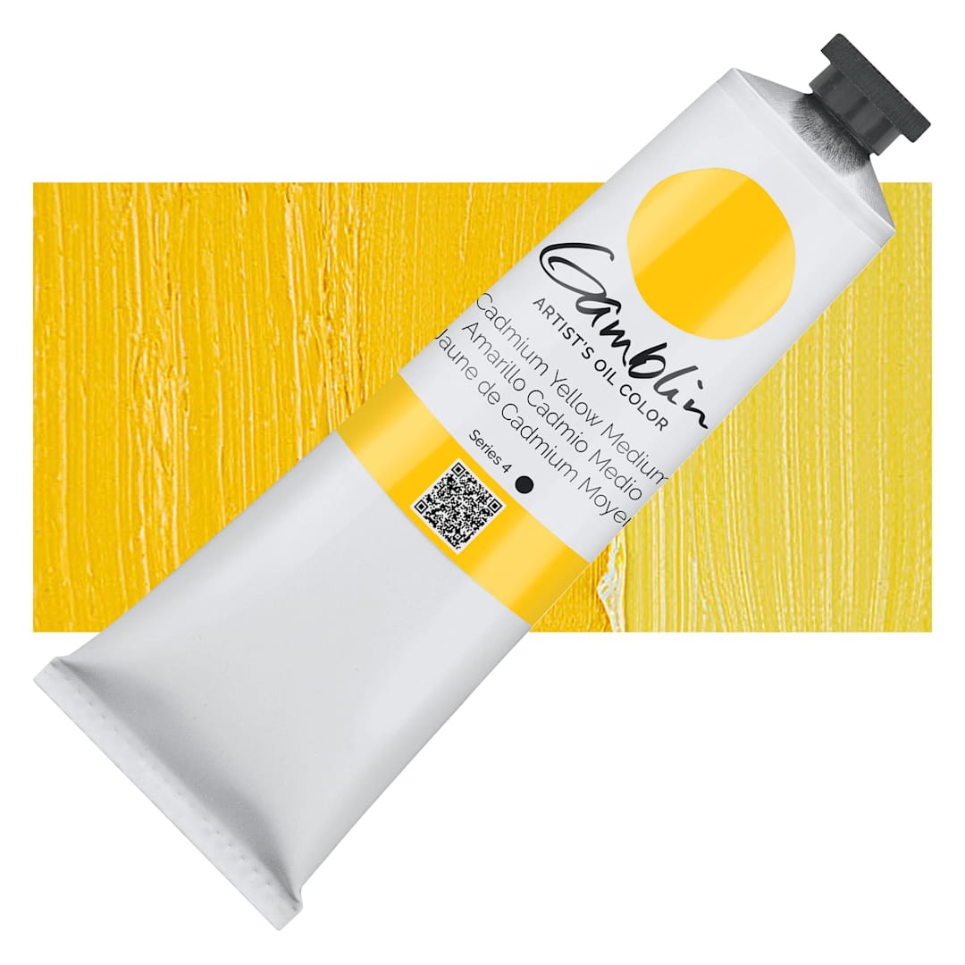 Open in modal - Gamblin Artist's Oil Color - Cadmium Yellow Medium, 150 ml tube and swatch