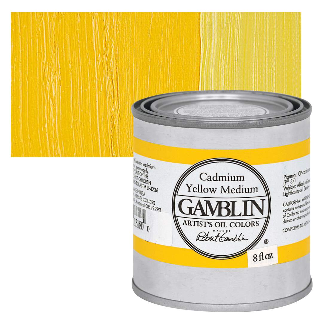 Open in modal - Gamblin Artist's Oil Color - Cadmium Yellow Medium, 16 oz Can and swatch