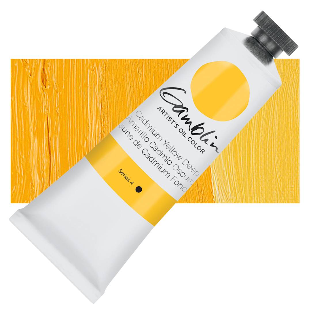 Open in modal - Gamblin Artist's Oil Color - Cadmium Yellow Deep, 37 ml tube and swatch