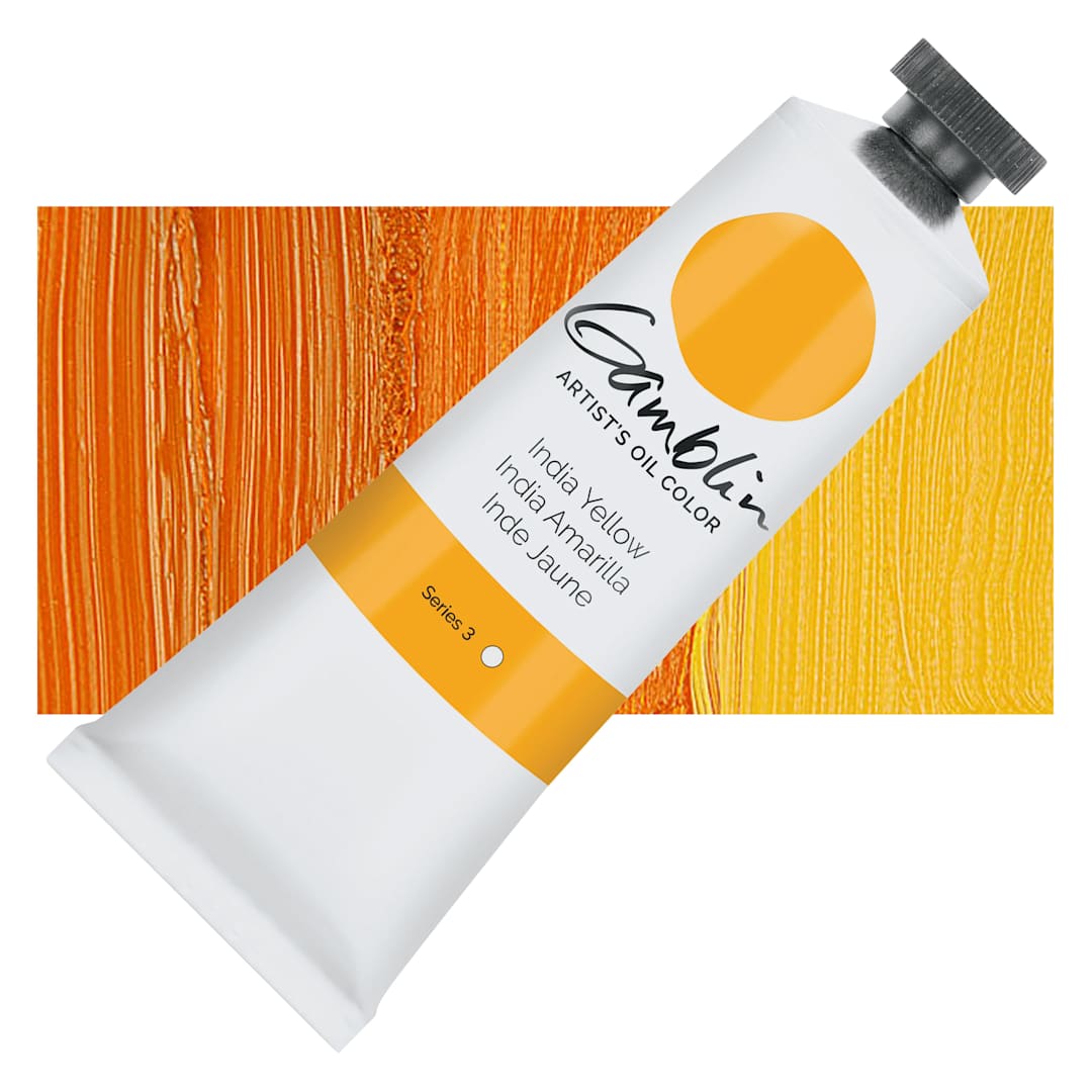 Open in modal - Gamblin Artist's Oil Color - India Yellow, 37 ml tube and swatch