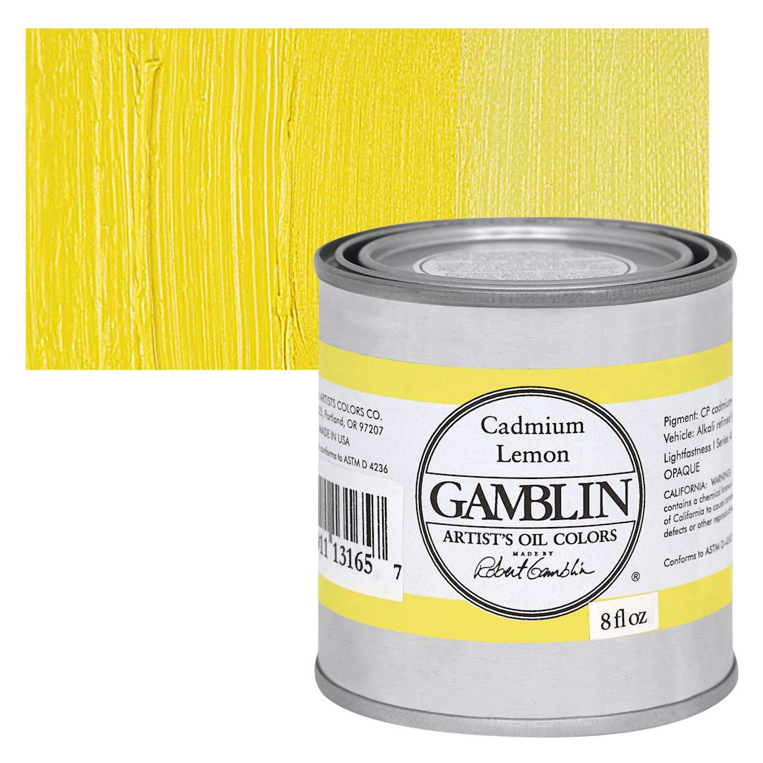 Open in modal - Gamblin Artist's Oil Color - Cadmium Lemon, 8 oz Can and swatch