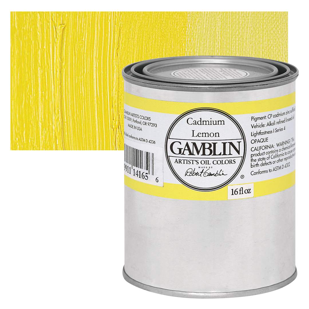 Open in modal - Gamblin Artist's Oil Color - Cadmium Lemon, 16 oz Can and swatch