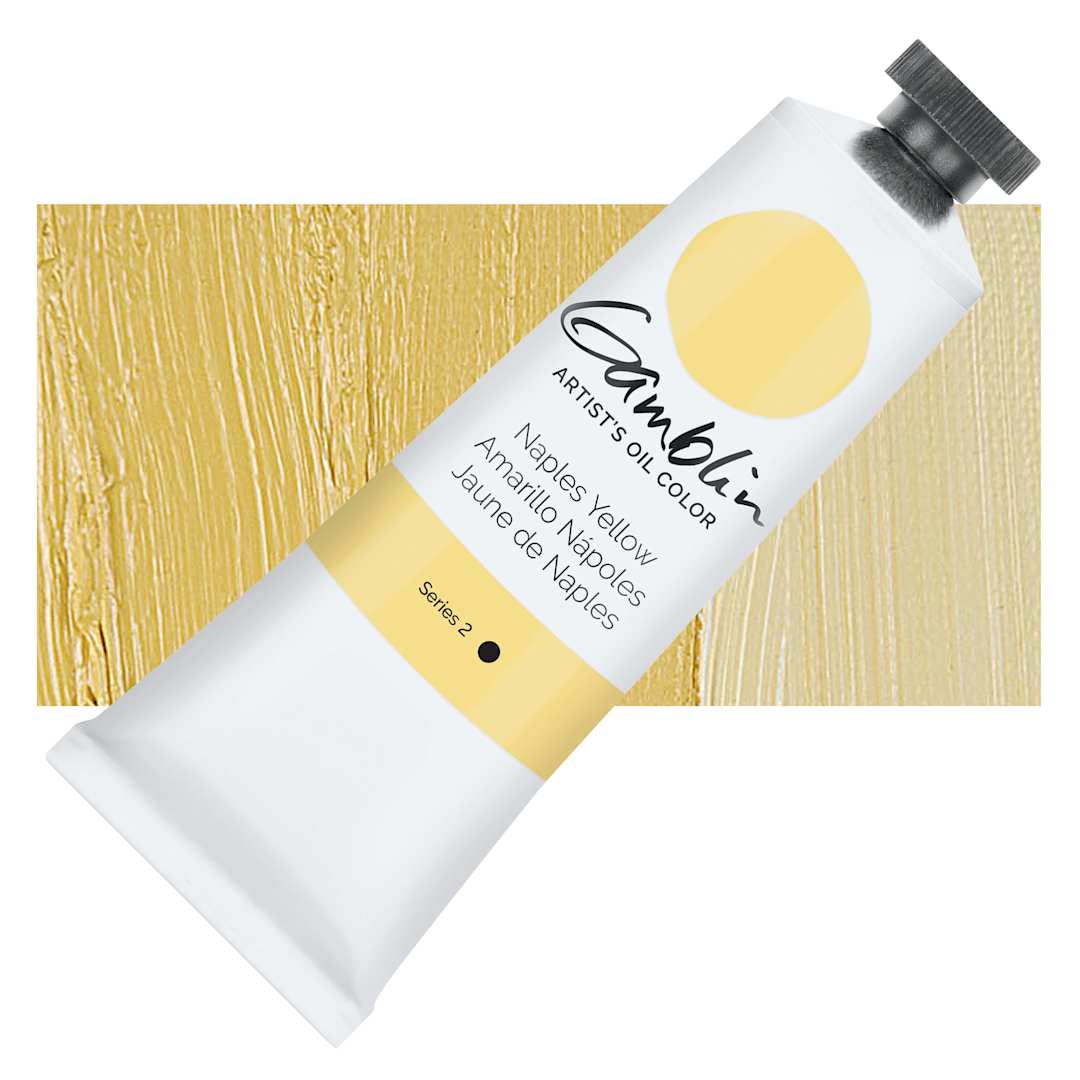 Open in modal - Gamblin Artist's Oil Color - Naples Yellow, 37 ml tube and swatch