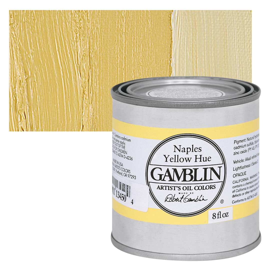 Open in modal - Gamblin Artist's Oil Color - Naples Yellow, 8 oz Can and swatch