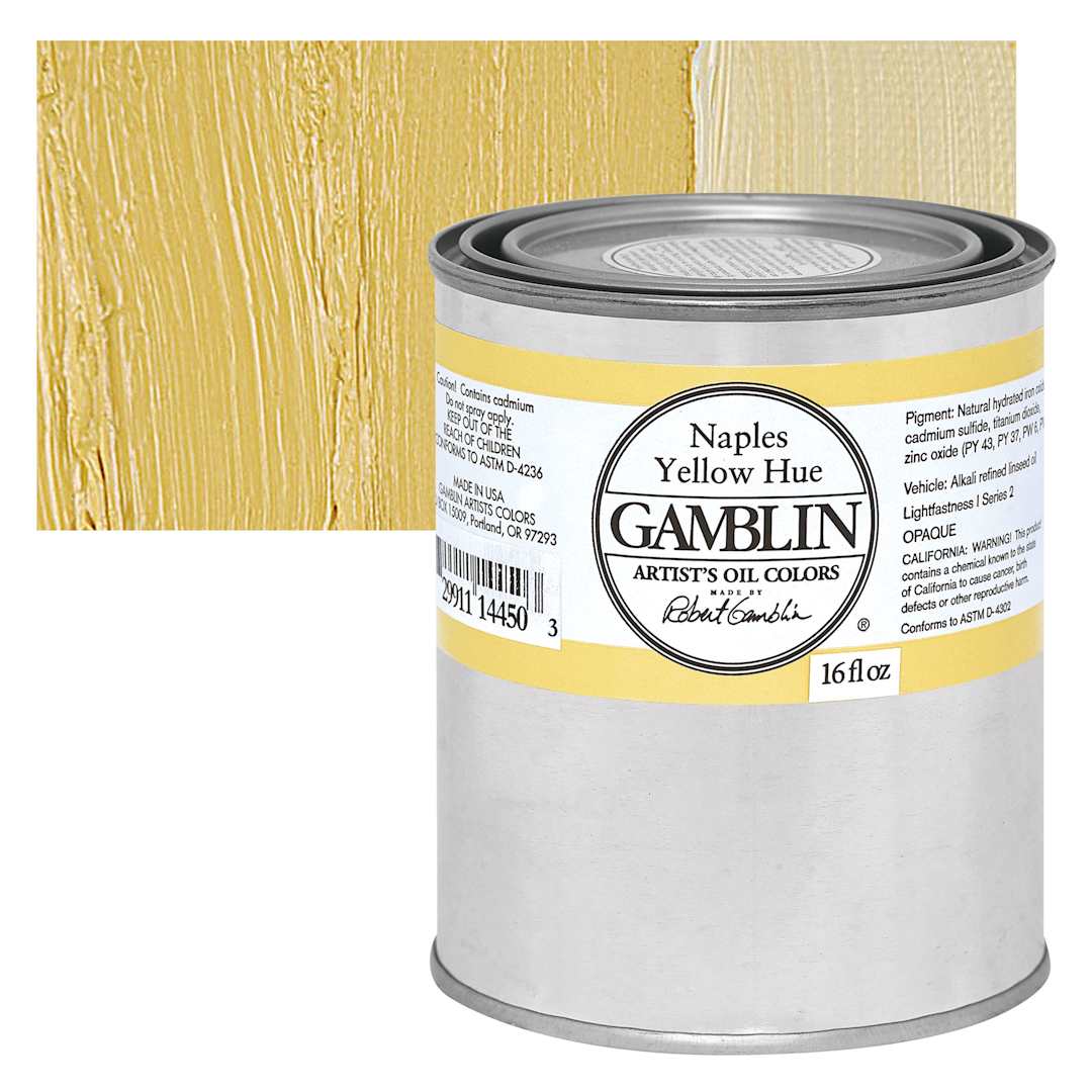Open in modal - Gamblin Artist's Oil Color - Naples Yellow, 16 oz Can and swatch