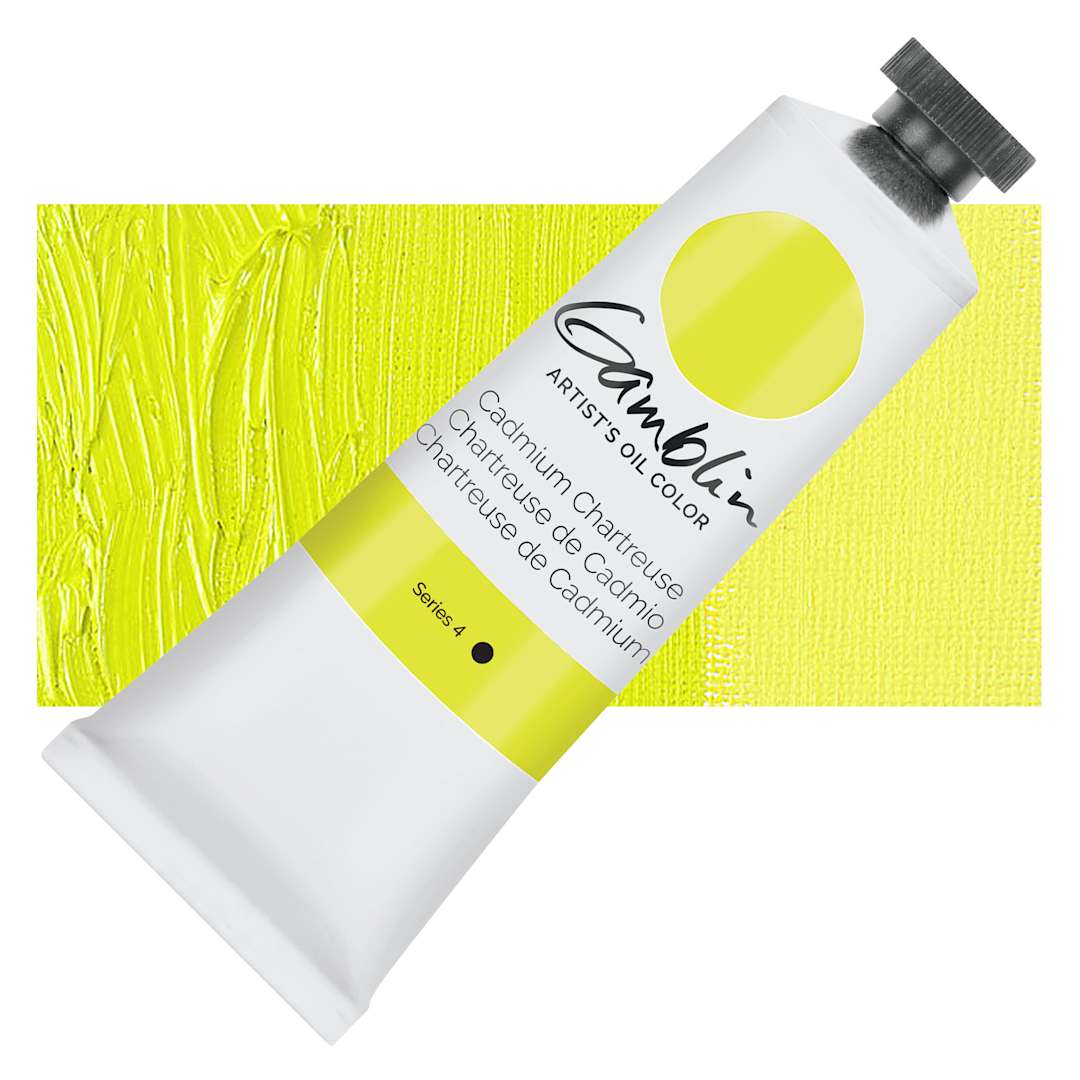 Open in modal - Gamblin Artist's Oil Color - Cadmium Chartreuse, 150 ml tube and swatch