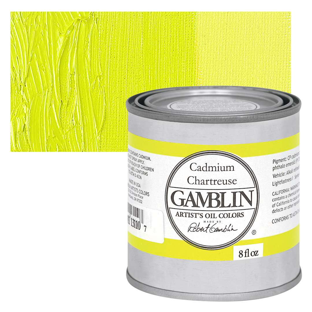 Open in modal - Gamblin Artist's Oil Color - Cadmium Chartreuse, 8 oz can and swatch