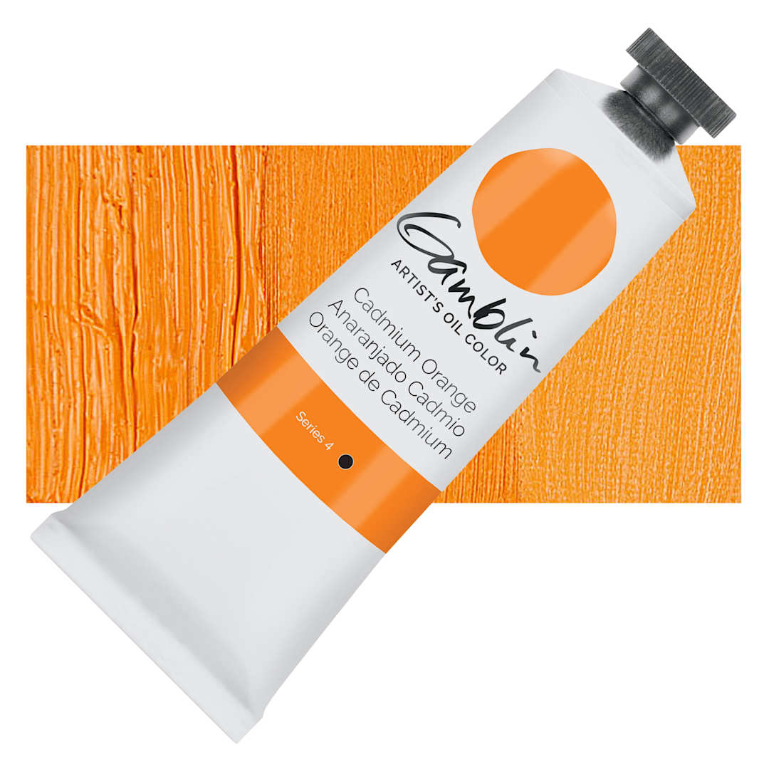 Open in modal - Gamblin Artist's Oil Color - Cadmium Orange, 37 ml tube and swatch