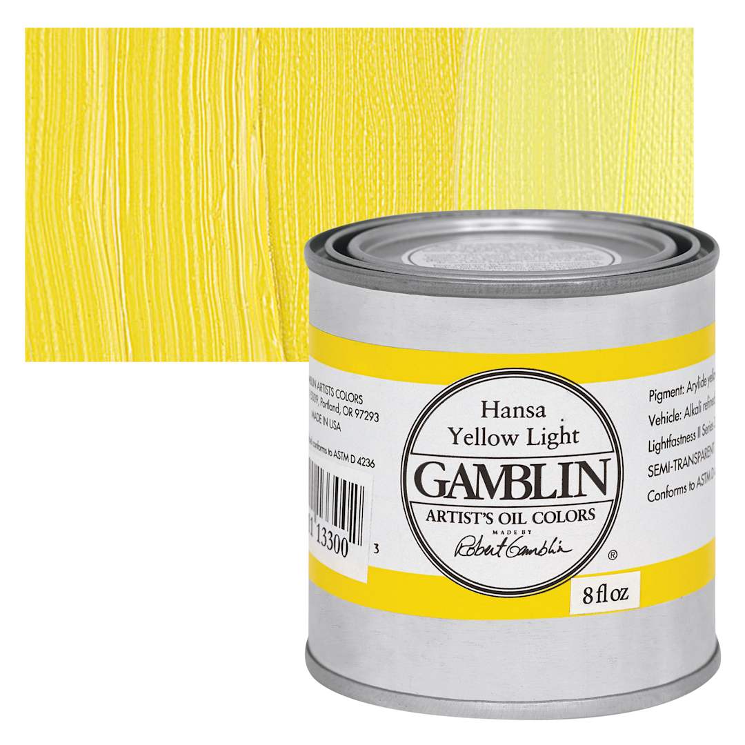 Open in modal - Gamblin Artist's Oil Color - Hansa Yellow Light, 8 oz Can and swatch